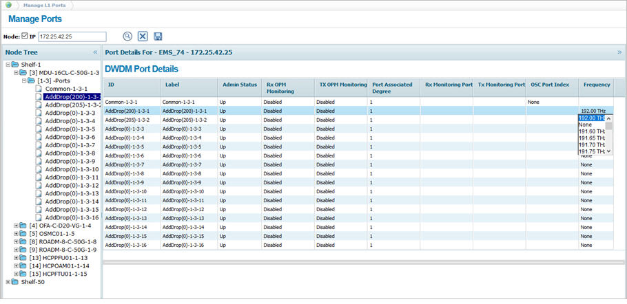 DWDM Port Details- MDU card