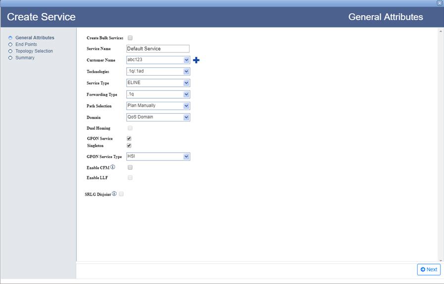 Create .1q/.1ad Service- Step 1 (General Attributes)