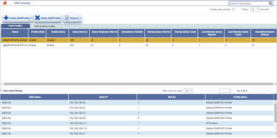 Manage IGMP Snooping Profiles page