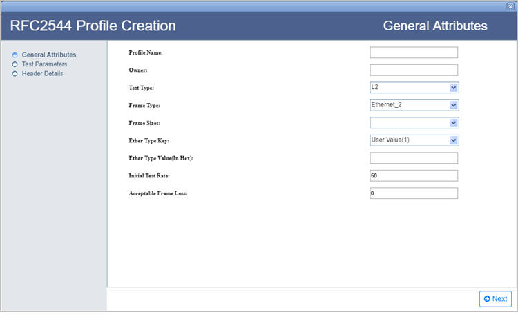 RFC2544 Profile Creation- Step 1 (General Attributes)