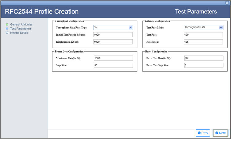 RFC2544 Profile Creation- Step 2 (Test Parameters)