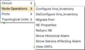 Right click options on VNE Node - Node Operations