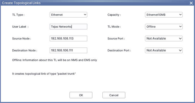 Create Topological Links window