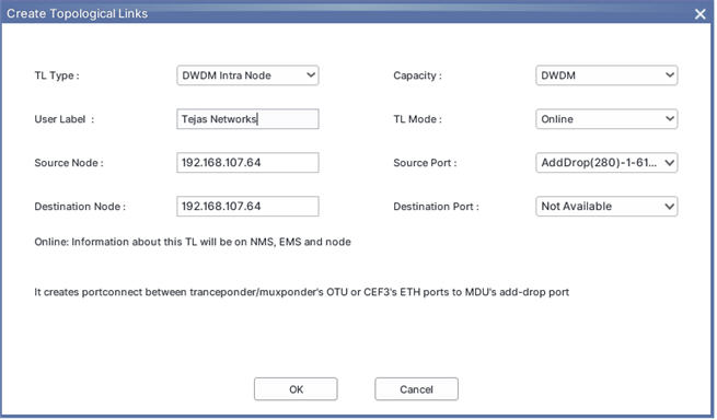 Create Topological Links- DWDM Intra Node