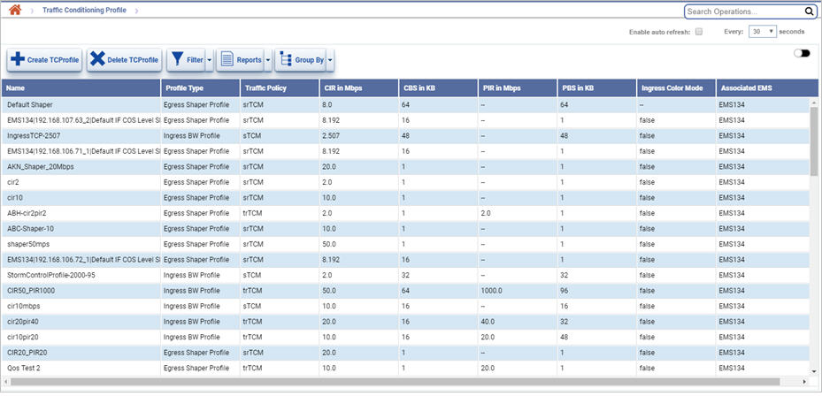 Traffic Conditioning Profile page