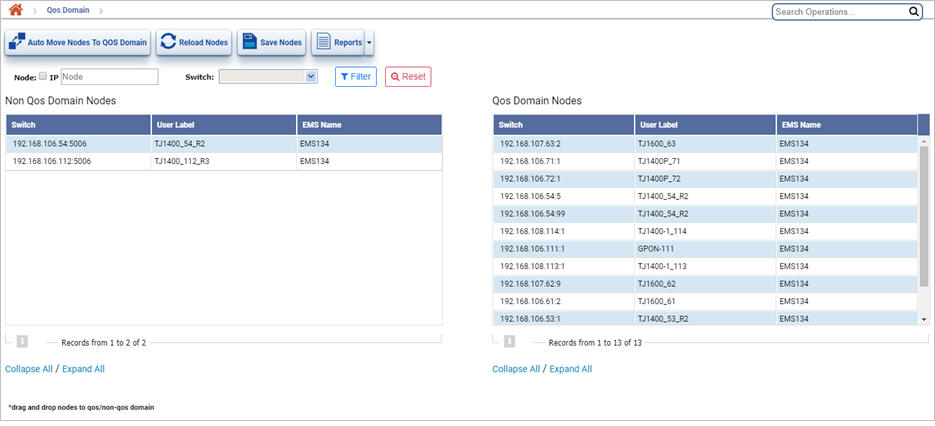 Qos Domain Configuration page