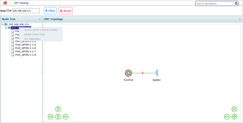 Enabled Service Switch in ONT Topology page