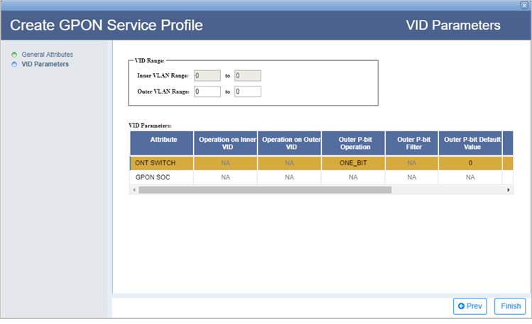 GPON Service Profile Creation- Step 2 (VID Parameters)