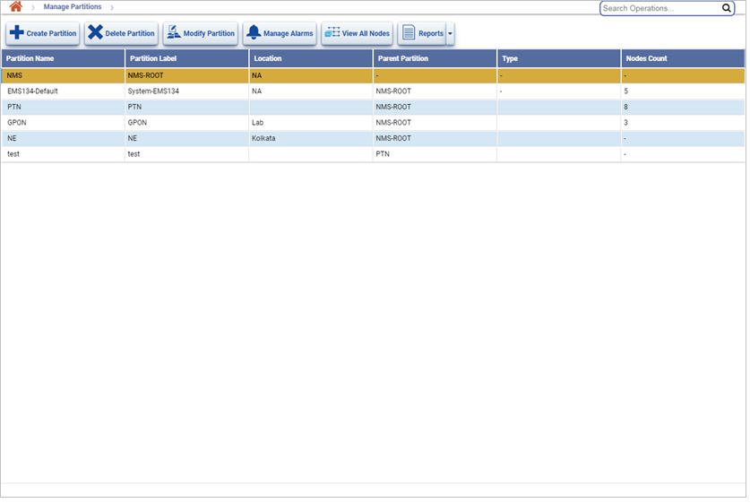 Manage Partition page