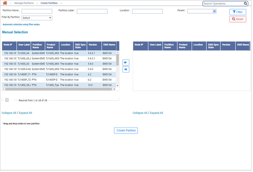 Create Partition page