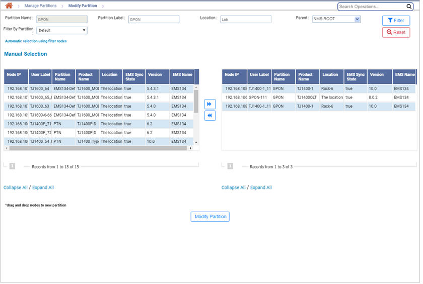 Modify Partition page