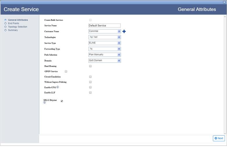 Create .1q/.1ad Service- Step 1 (General Attributes)