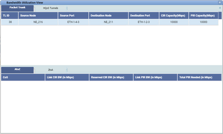 Bandwidth Utilization View window