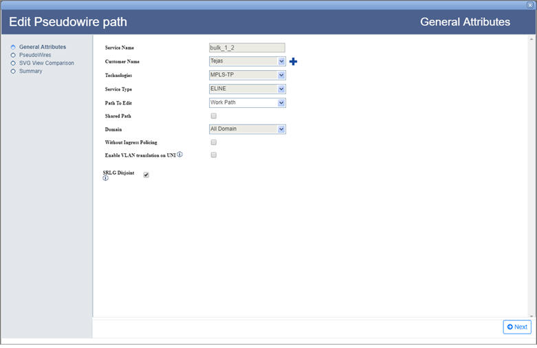 Edit PseudoWire path (General Attributes)