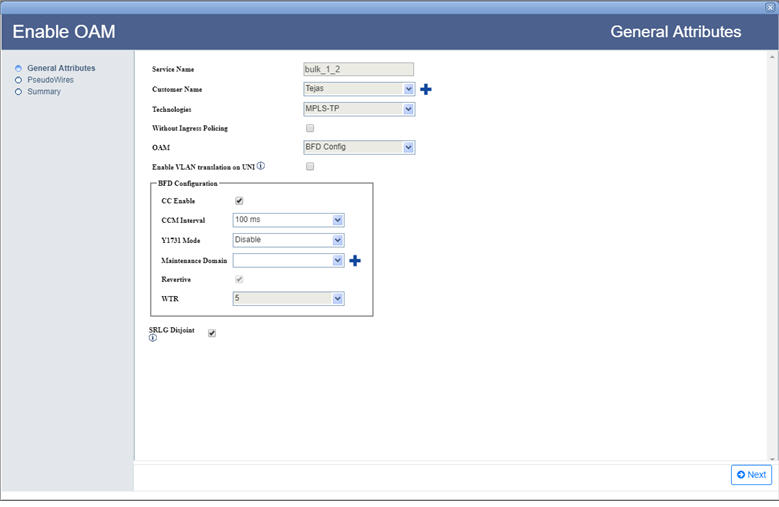 Enable OAM (General Attributes)