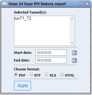 View 24Hr PM history report (tunnel)