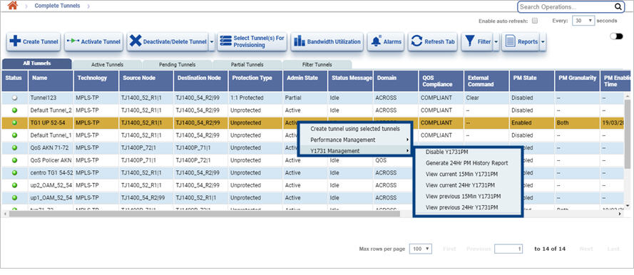 Options in Y1731 management (Tunnel)