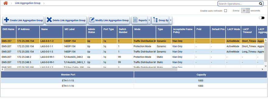 Link Aggregation Group page