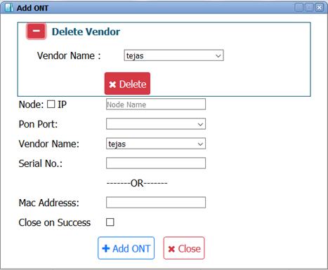 Deleting Vendor Name in Add ONT window