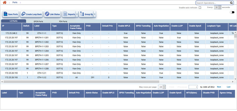 Manage Ports page