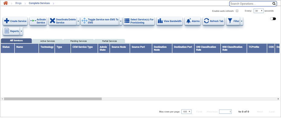 View Services on selected Ring