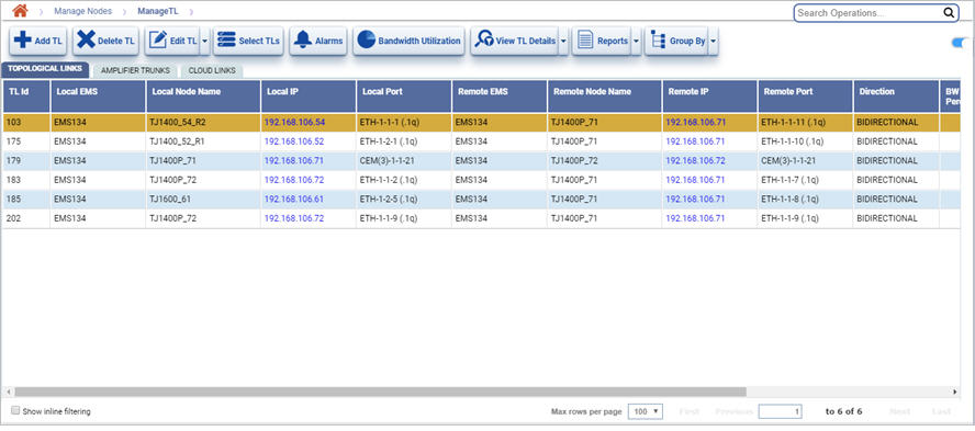 View TLs on Manage Nodes option