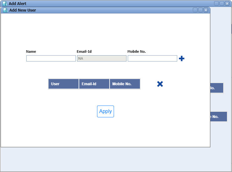 Add New User window - Alert Rule