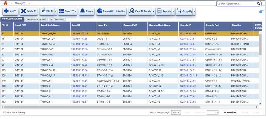 Manage Topological Links page- TOPOLOGICAL LINKS