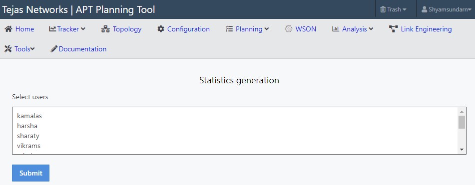 Admin usuage statistics form