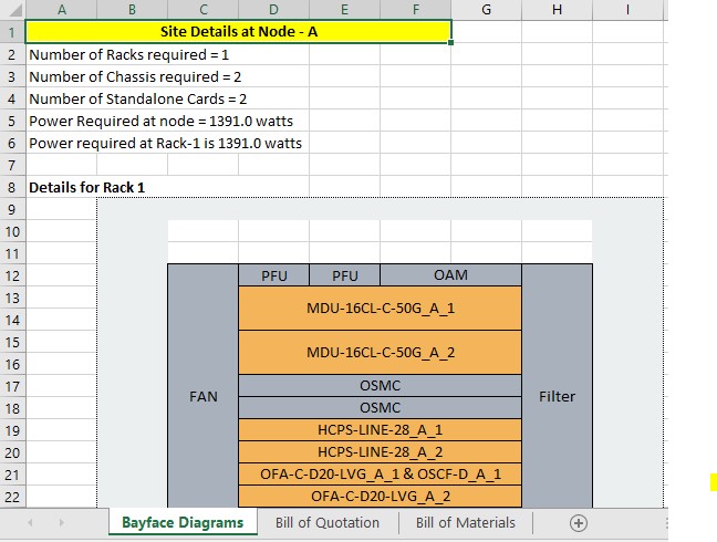 Bayface diagram excel sheet