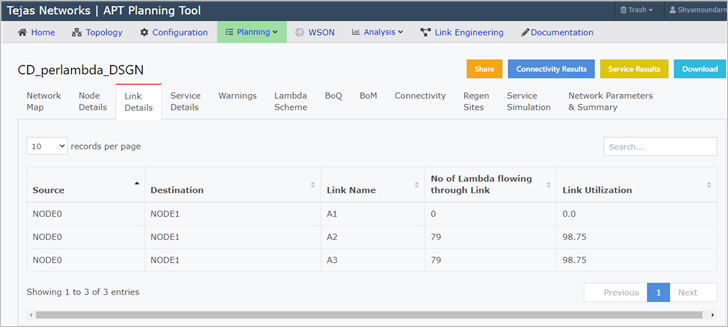 Network Design - Link details