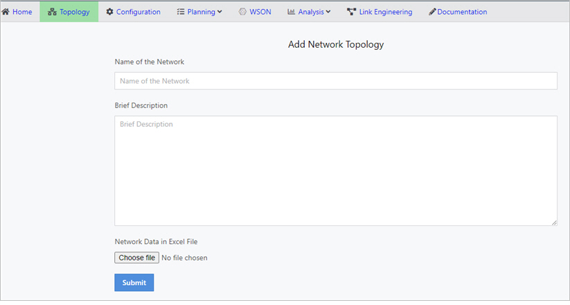 Form to import network topology from an excel sheet