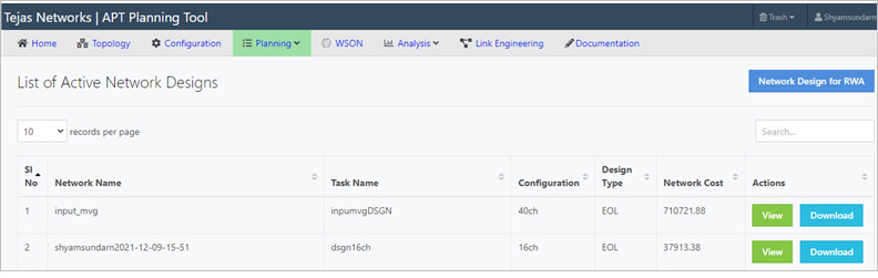 List of active network designs